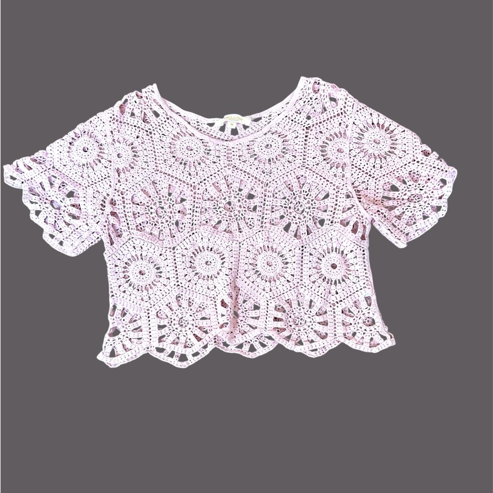Rebellion Pink Crochet Flower Crop Top